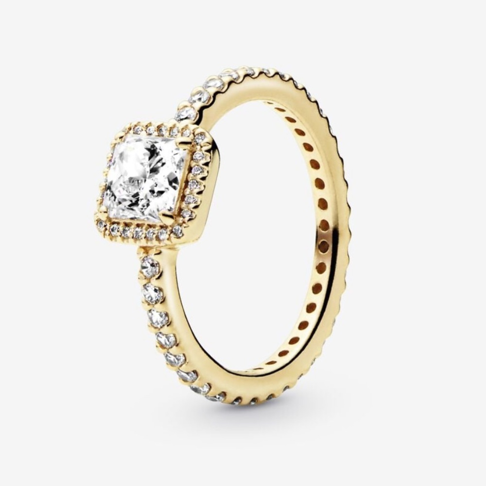 Pandora Square Sparkle Halo Ring - Gold